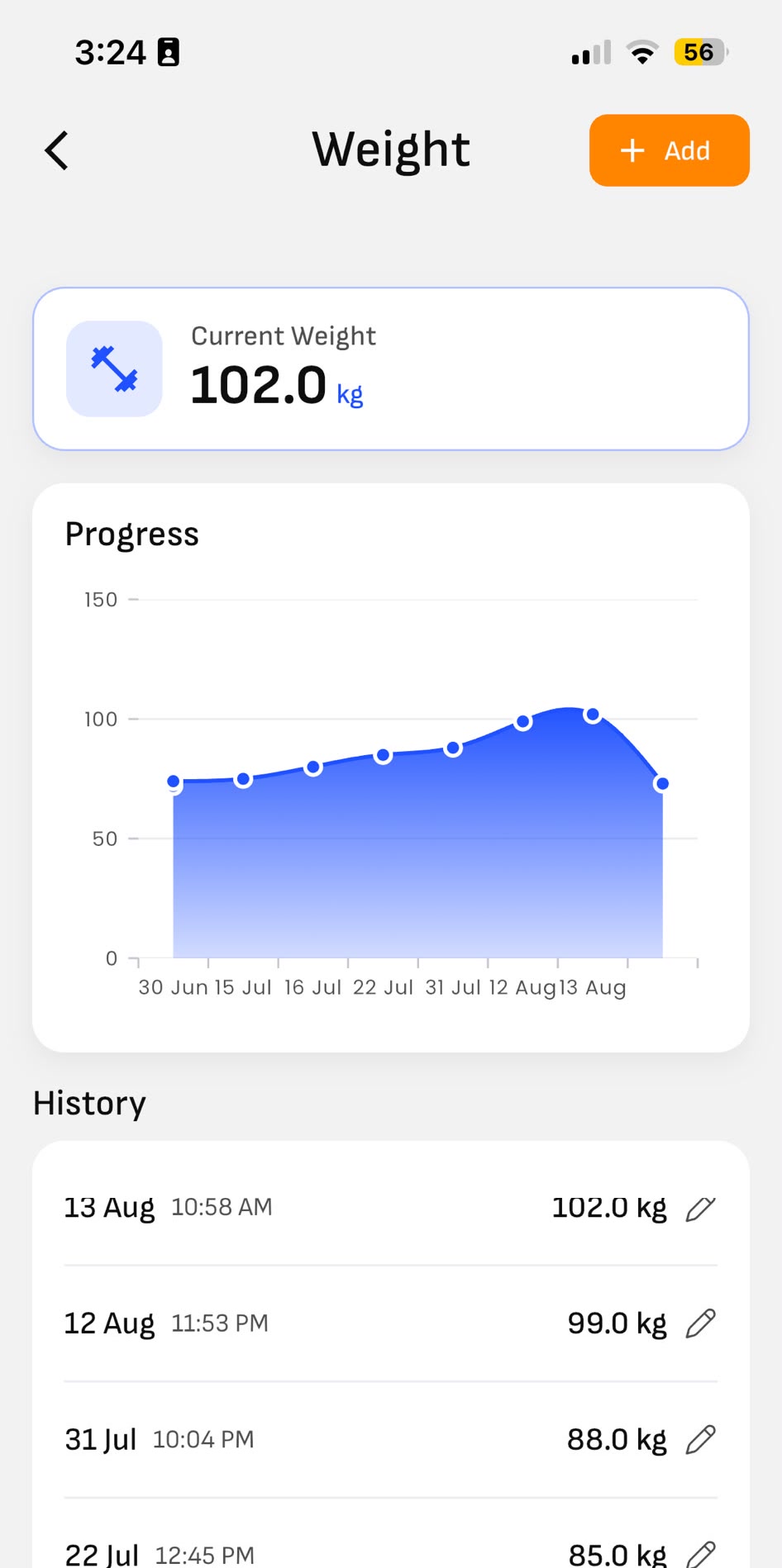 Bodyweight tracking synced with Apple Health